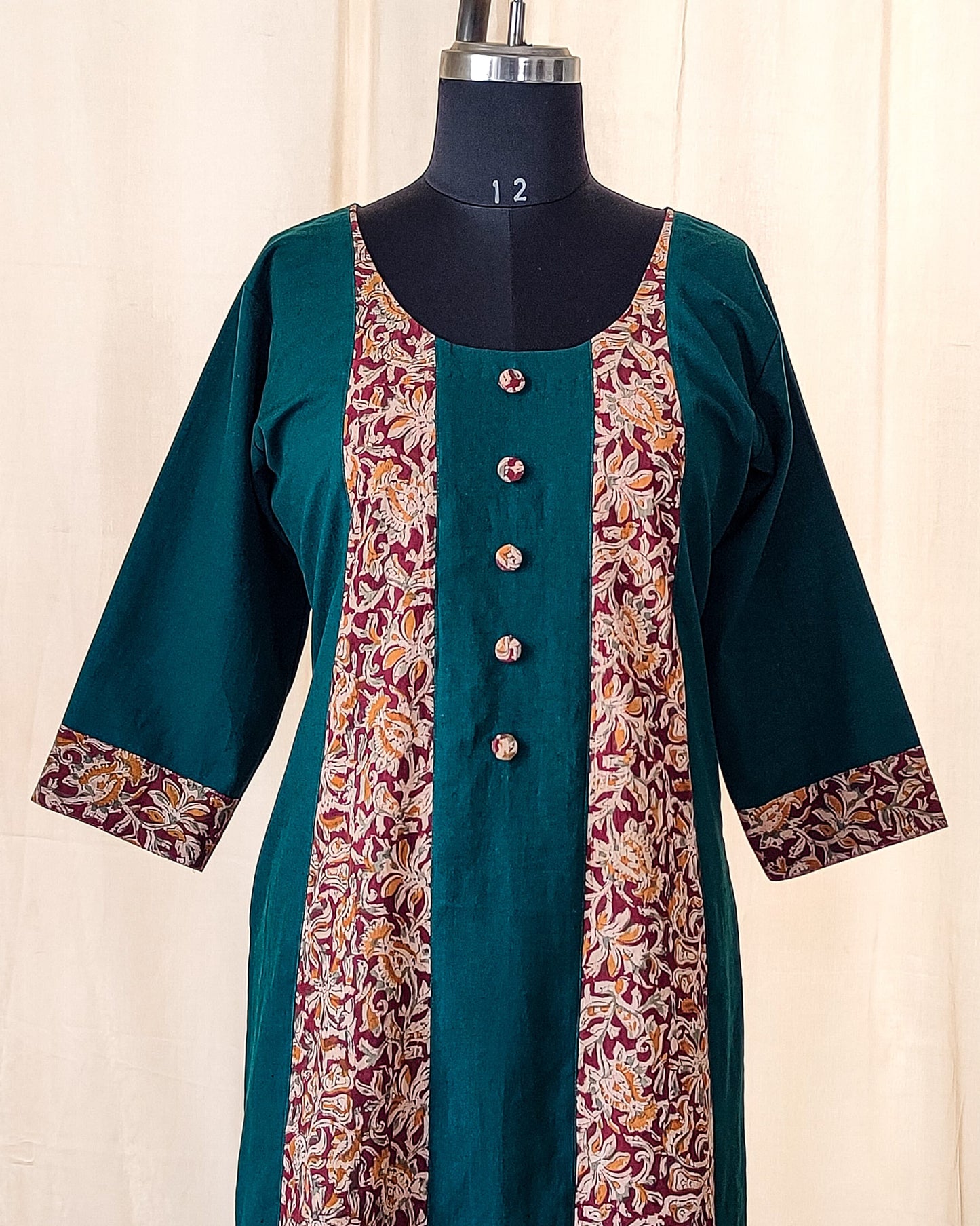 121 Bottle Green Kalamkari A-Line Kurta