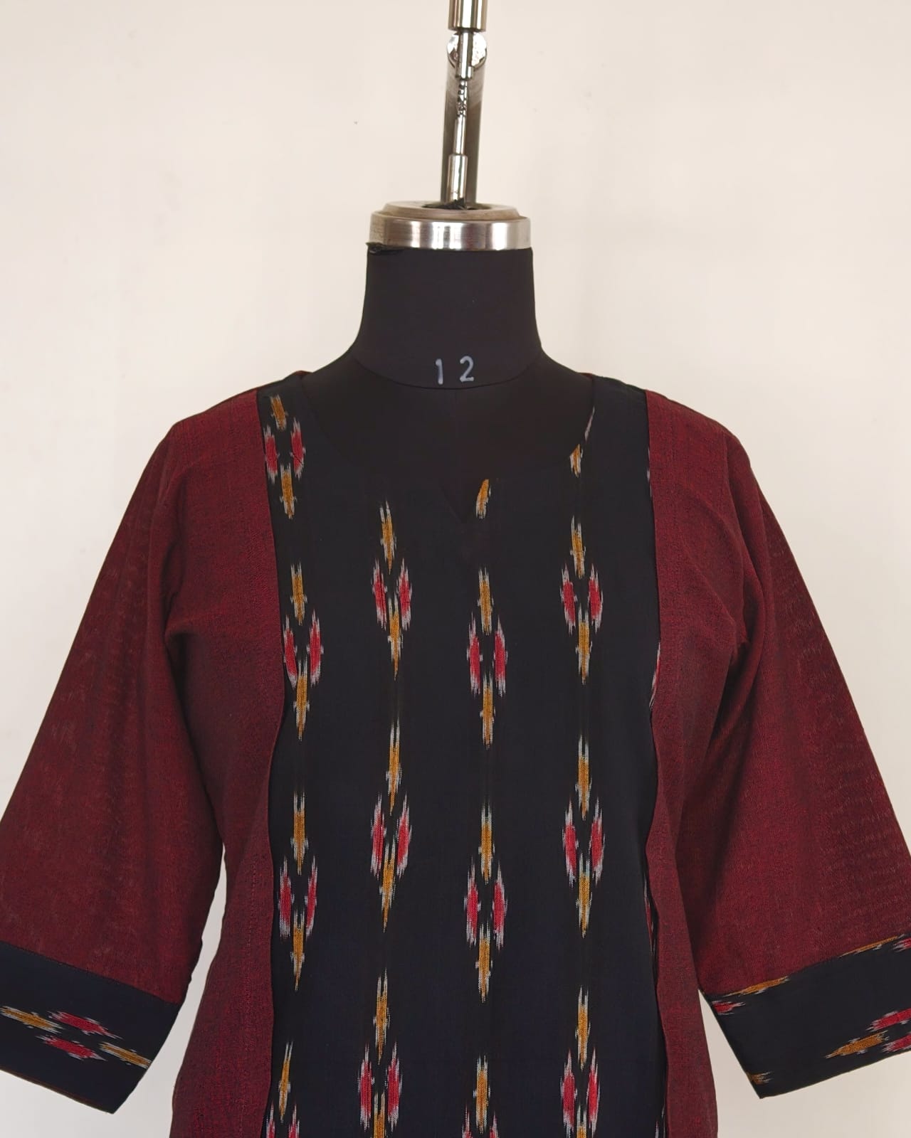 250 Maroon with black ikkat panel straight kurta