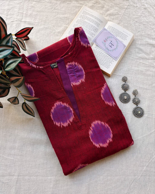 Maroon and purple premium Aline ikkat kurta