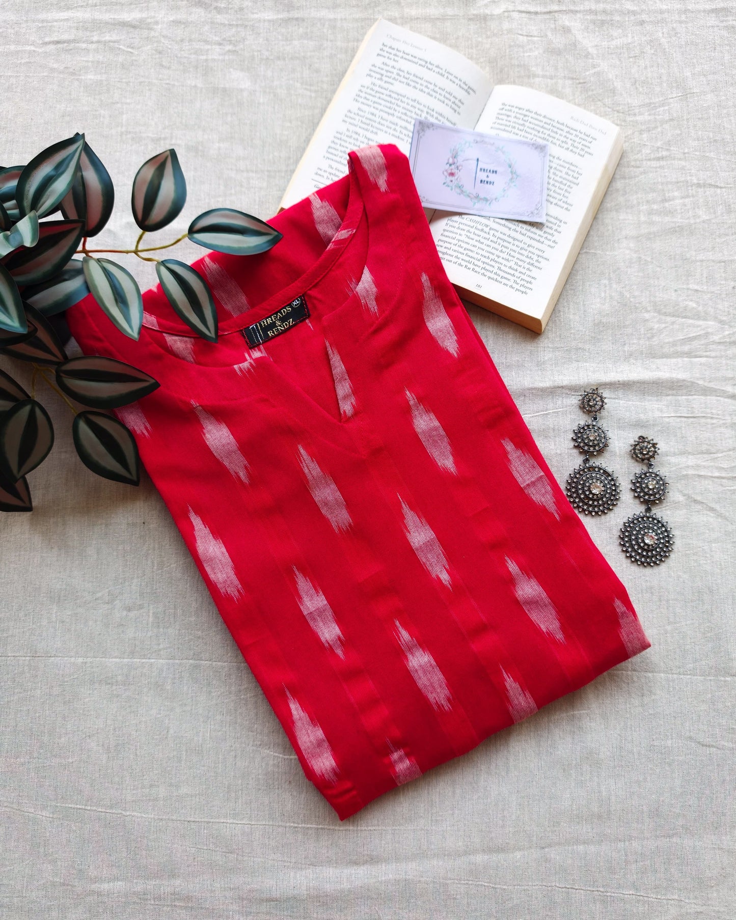253 Red ikkat A-line kurta
