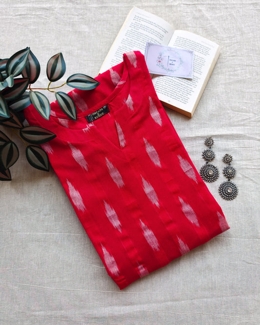 253 Red ikkat A-line kurta