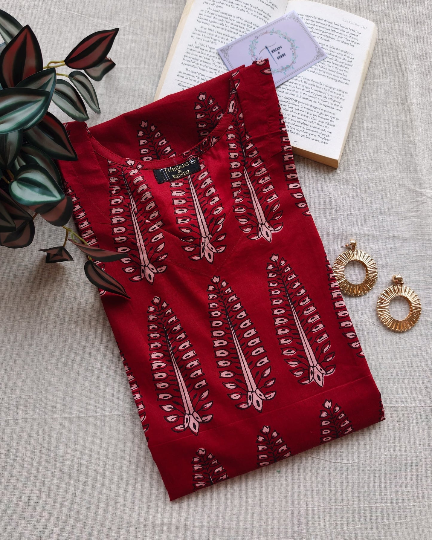 263 Maroon Printed Cotton Blend Kurta