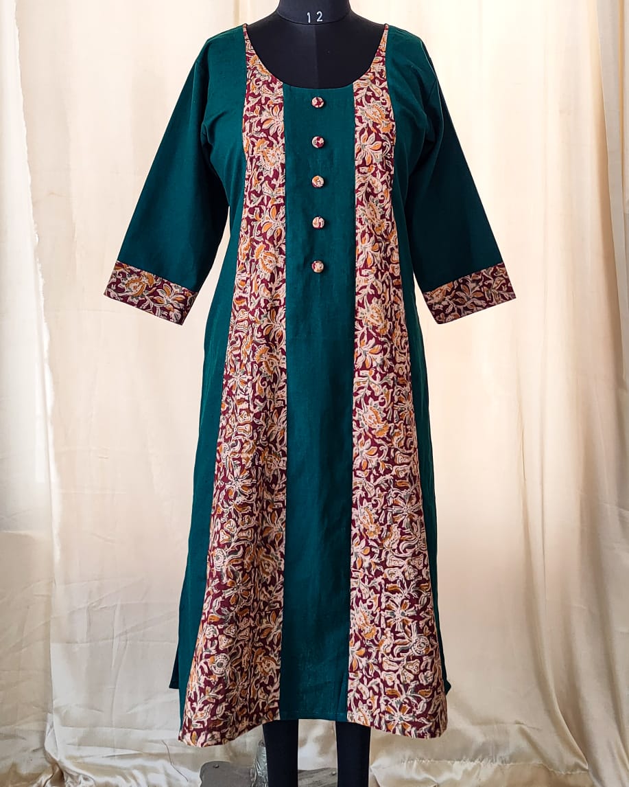 121 Bottle Green Kalamkari A-Line Kurta