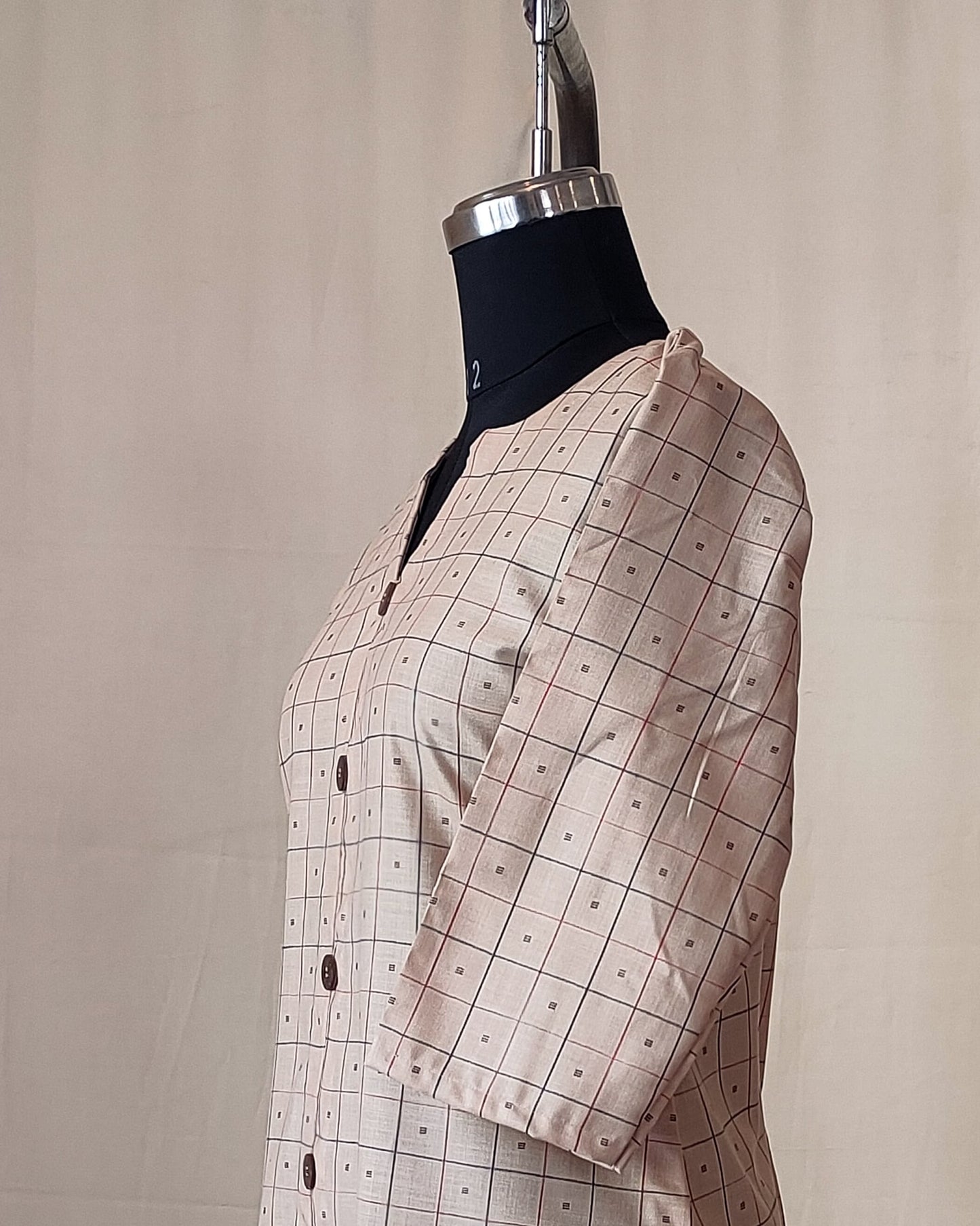 207	Cream checks kurta with buttons