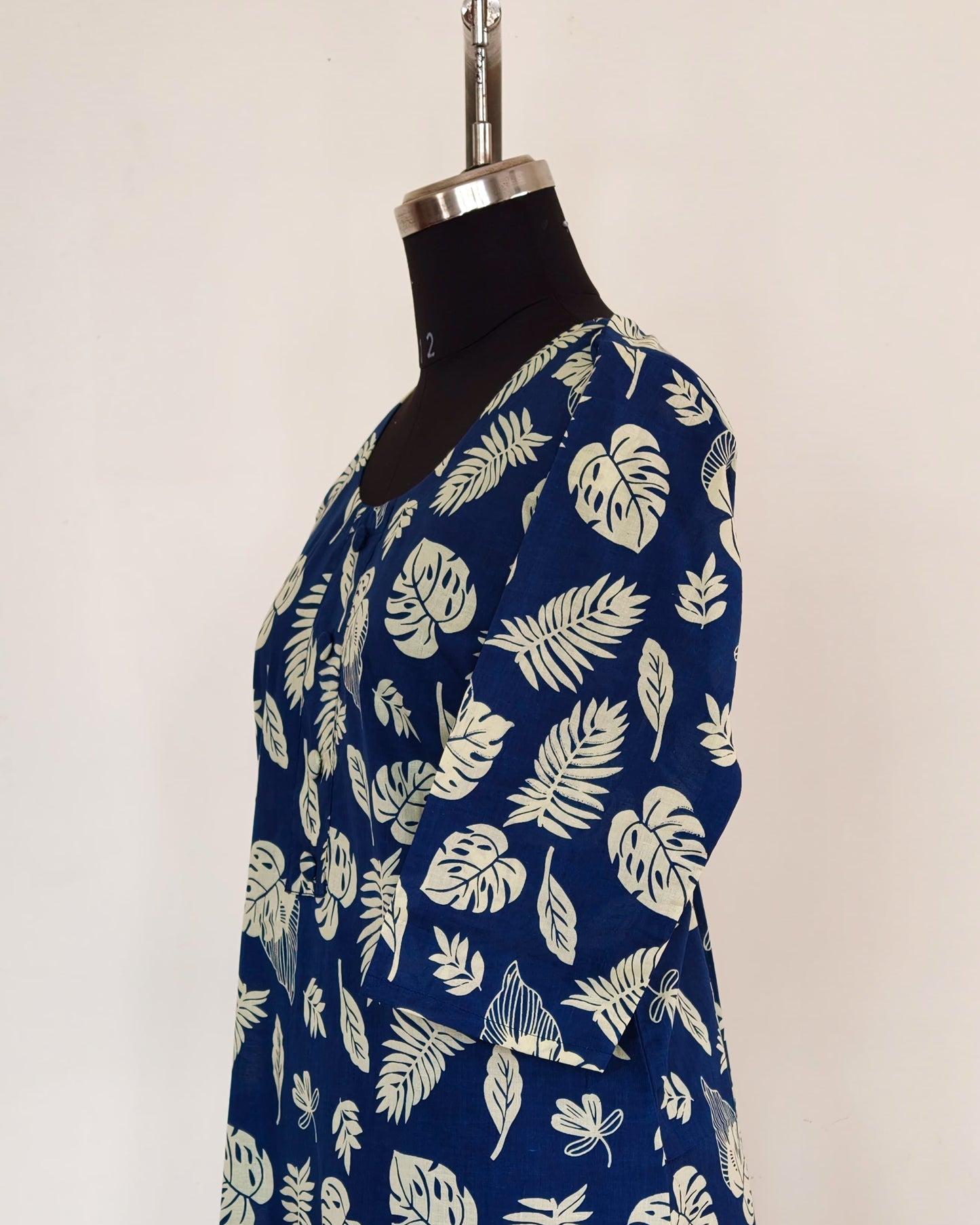 256 Navy blue printed kurta with buttons