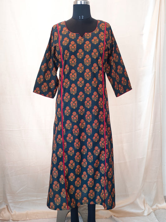 1 A Bottle Green Ajrakh A-Line Kurta