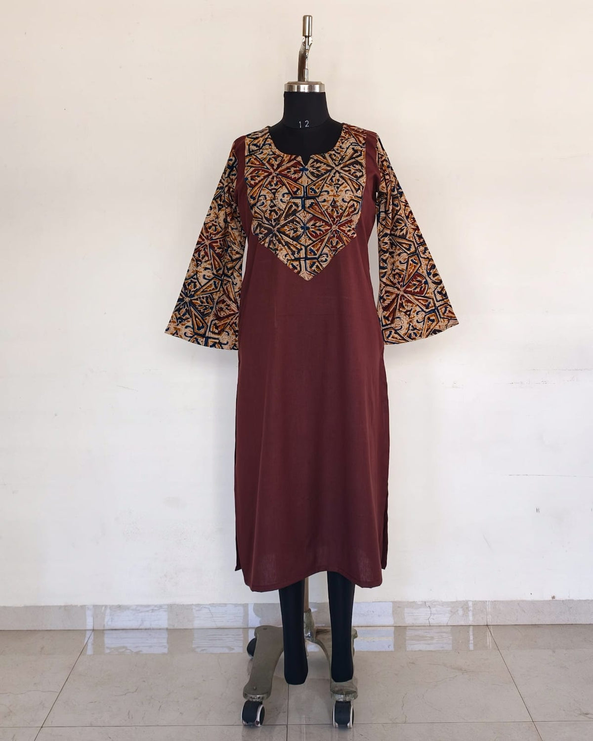 Brown With Kalamkari Patch And Bell Sleeves