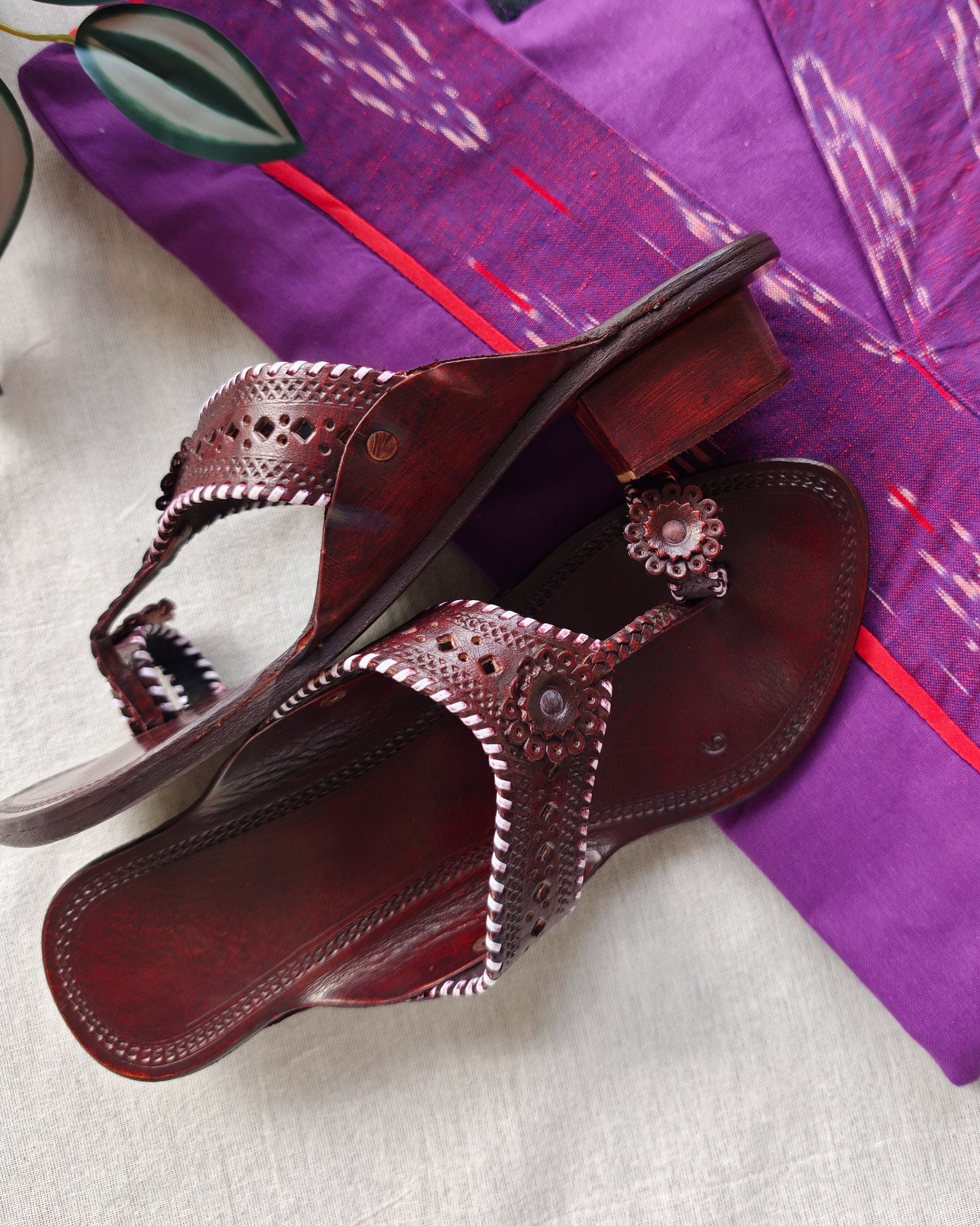 Red polish with block heels Kolhapuri chappals
