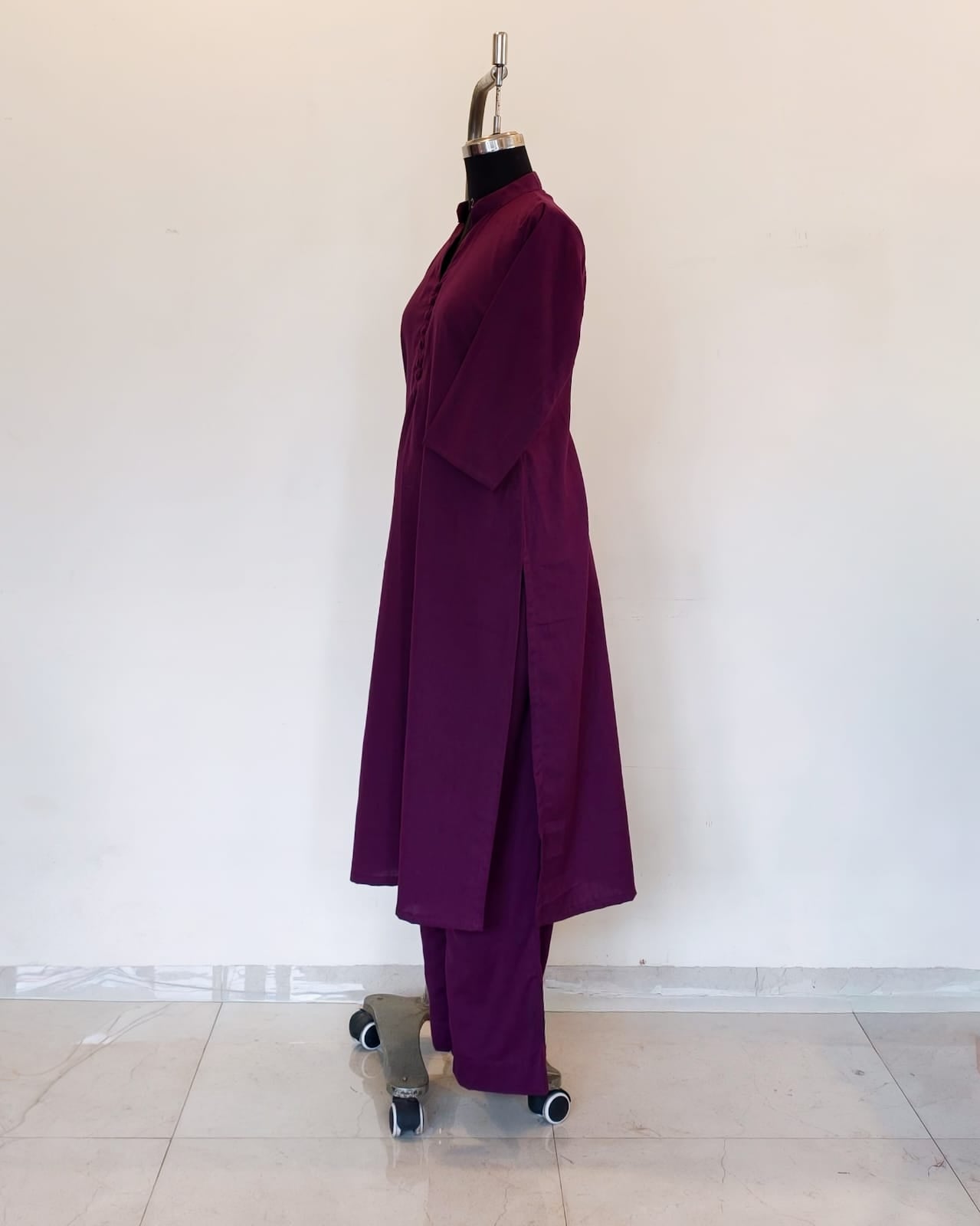 286 Plain purple coord set with button and collar