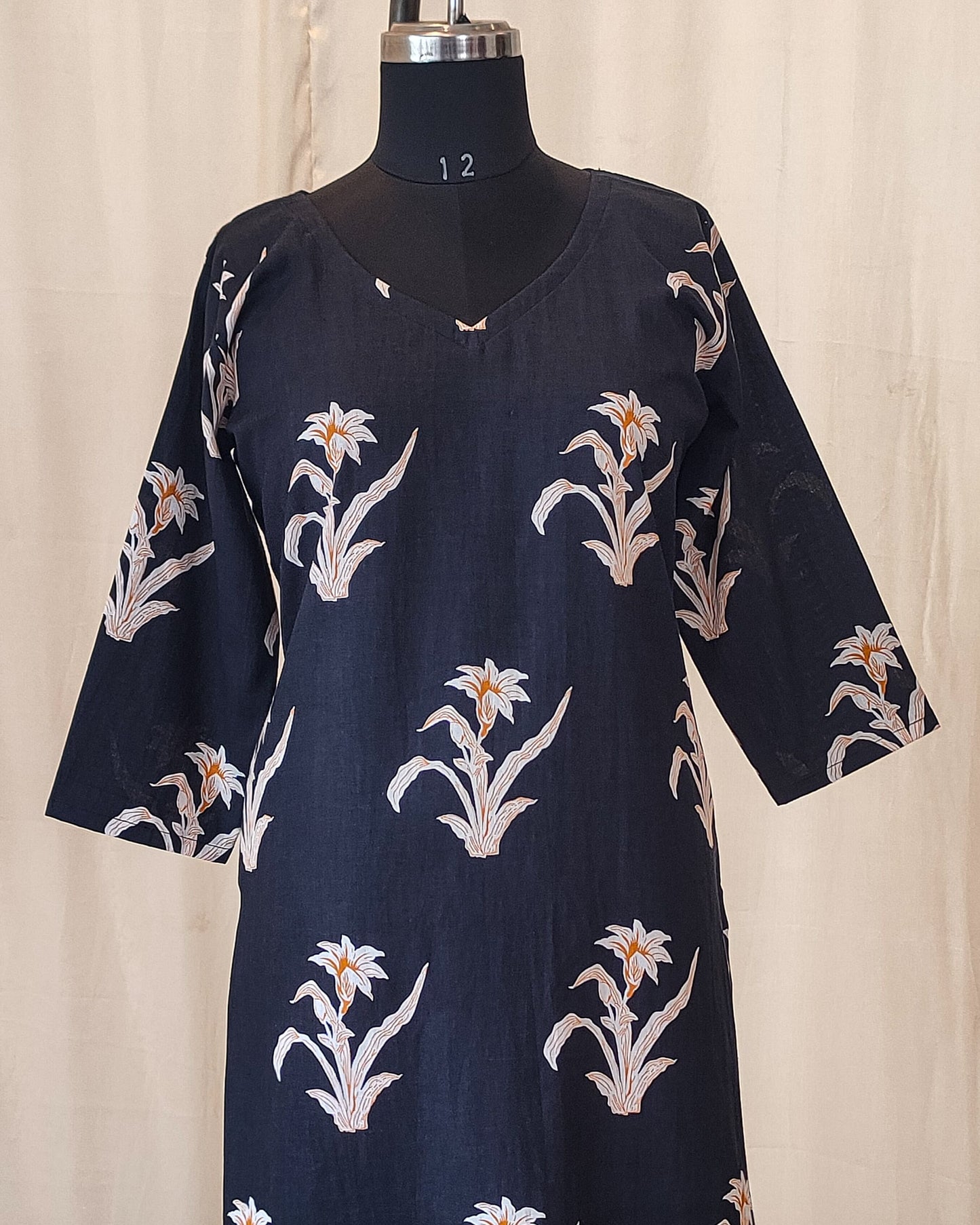 141 Black Big Print Kurta