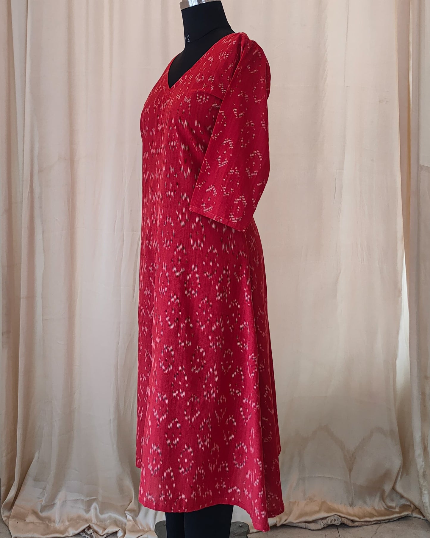 148 Orangy-Red Ikkat A-Line Kurta