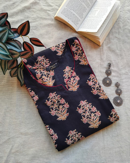 194 Black Printed A-Line Kurta