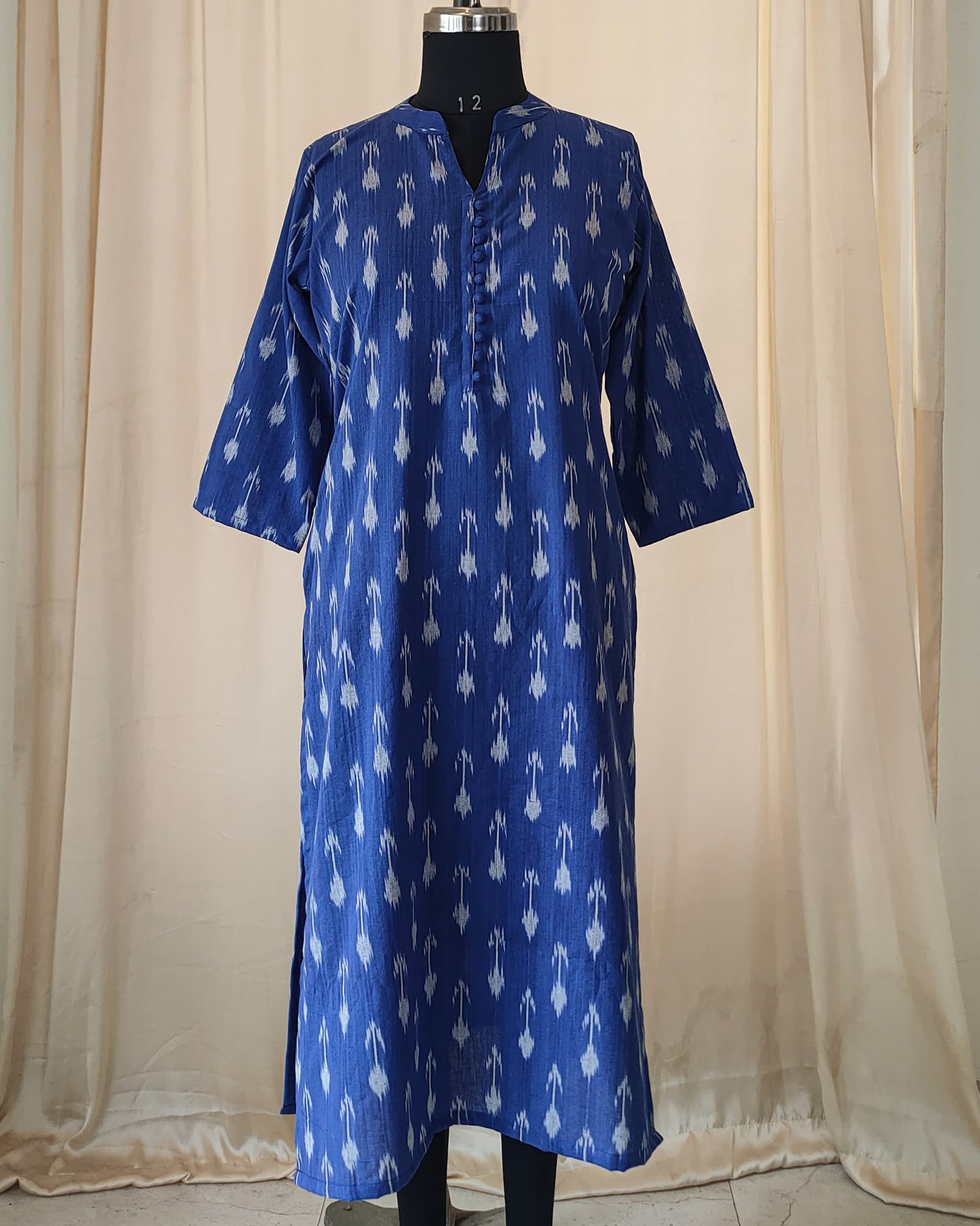 153 Blue ikkat cotton kurta with collar