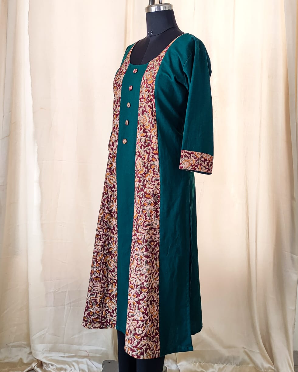 121 Bottle Green Kalamkari A-Line Kurta