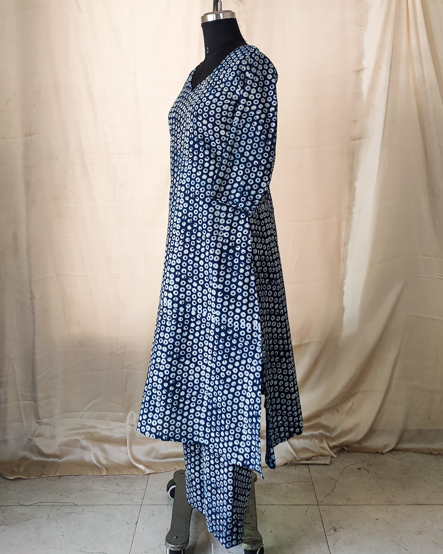 107 Blue and White Circle Print A-Line Co-Ord Set