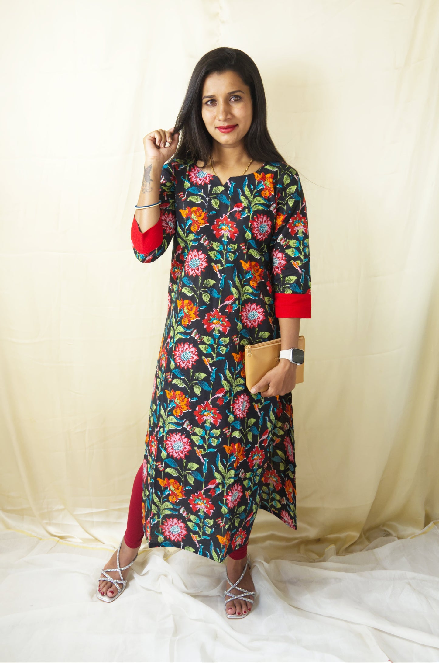 38 Black Floral Print Kurti