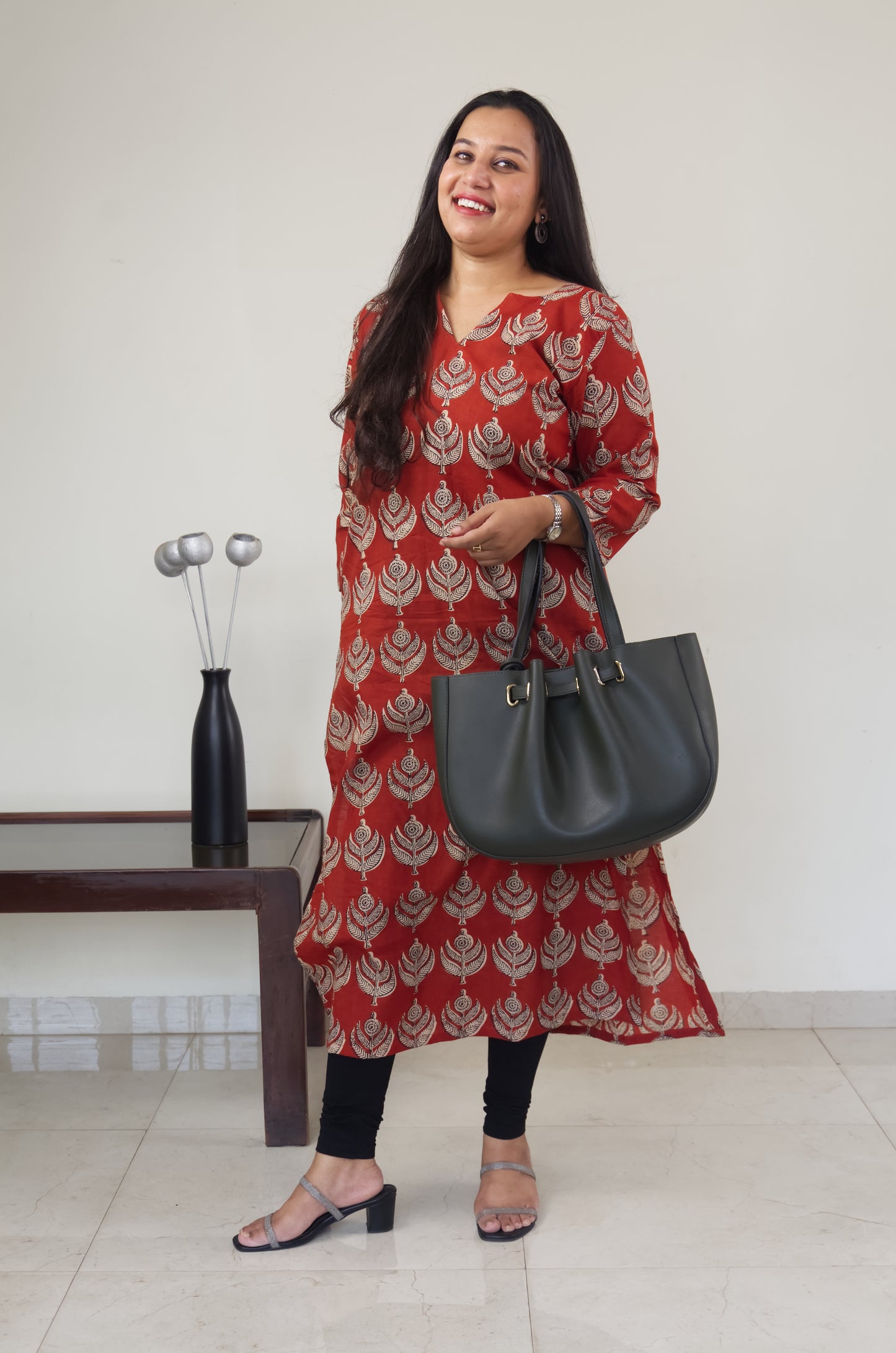 100 Red Printed Cotton Kurta