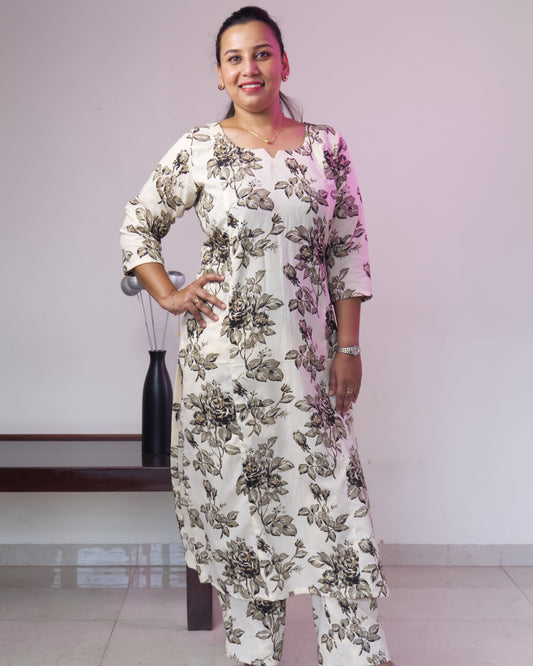 103 Cream floral print cotton co-ord set