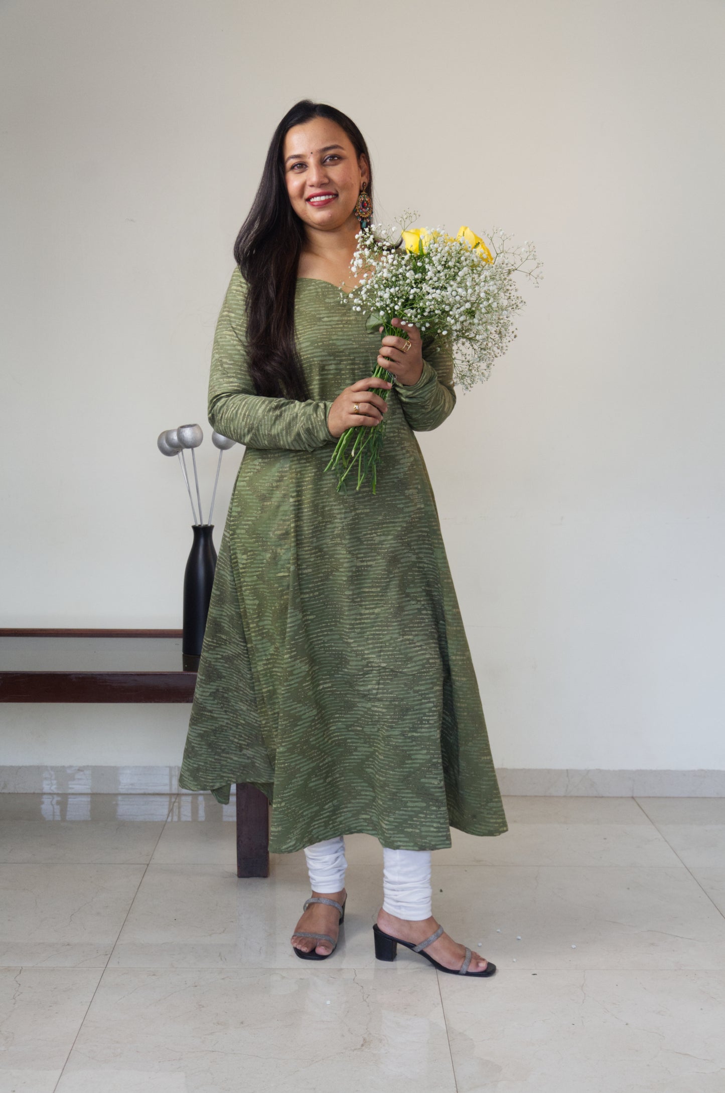 101 Green flare kurta with chudi sleeves