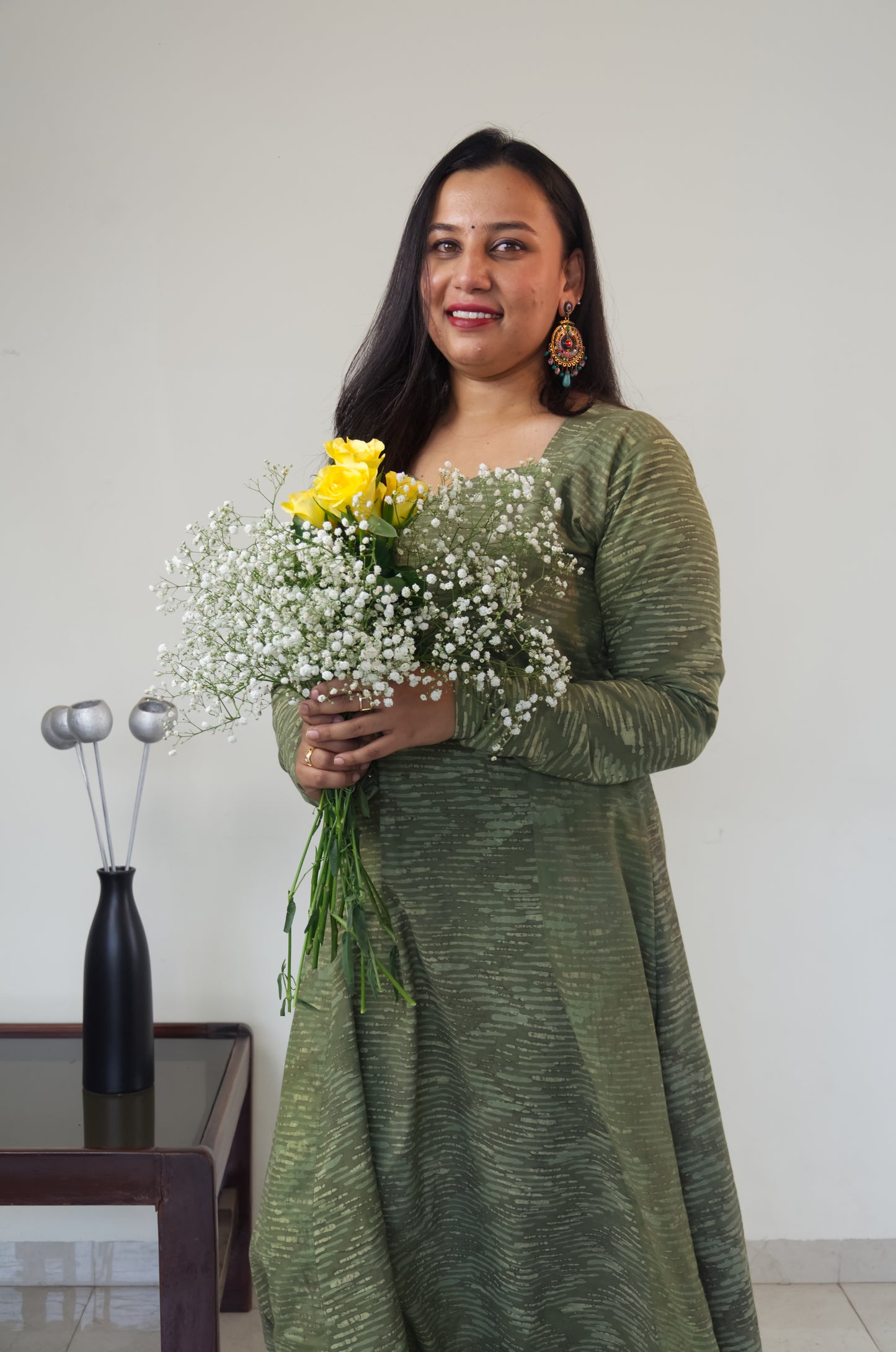 101 Green flare kurta with chudi sleeves