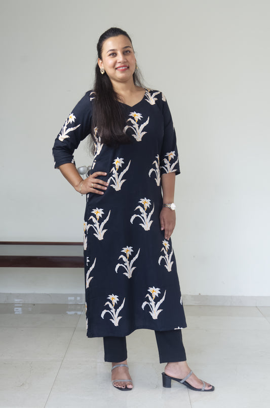 141 Black Big Print Kurta
