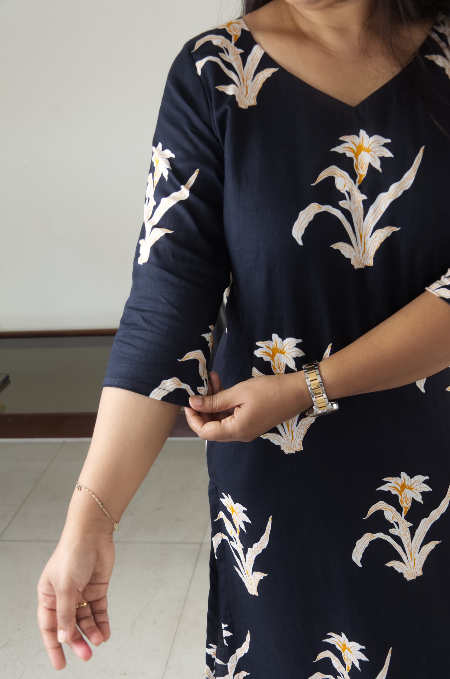 141 Black Big Print Kurta