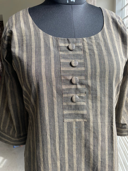 117 Brown Stripes Cotton Kurta with Buttons