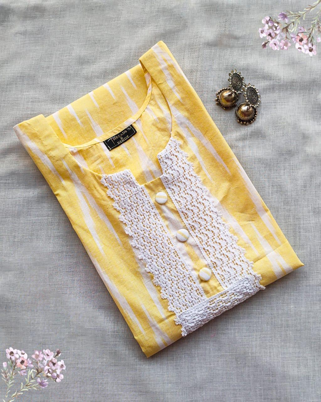 83 Yellow Ikkat Kurta with Lace Detailing