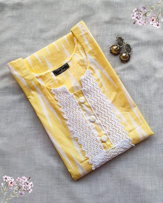 83 Yellow Ikkat Kurta with Lace Detailing