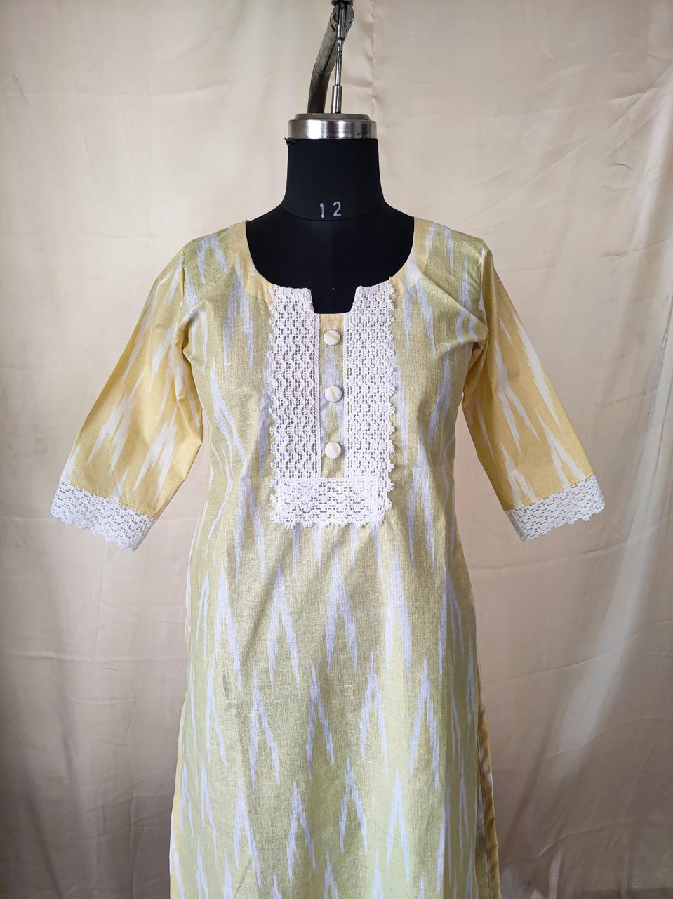 83 Yellow Ikkat Kurta with Lace Detailing