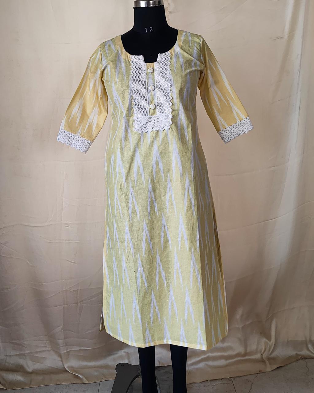 83 Yellow Ikkat Kurta with Lace Detailing