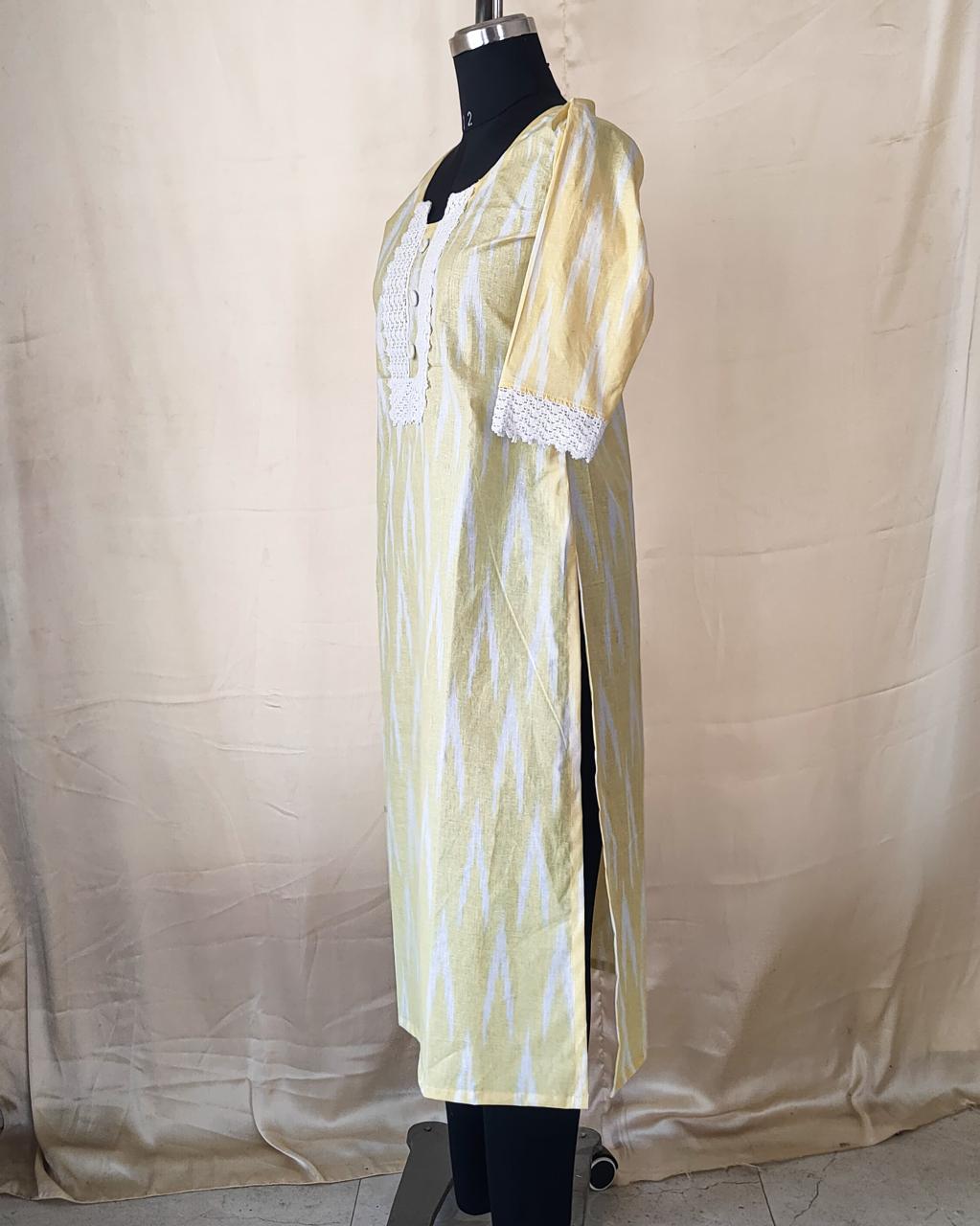 83 Yellow Ikkat Kurta with Lace Detailing