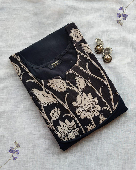 87 Black Kurta with Kalamkari Patch