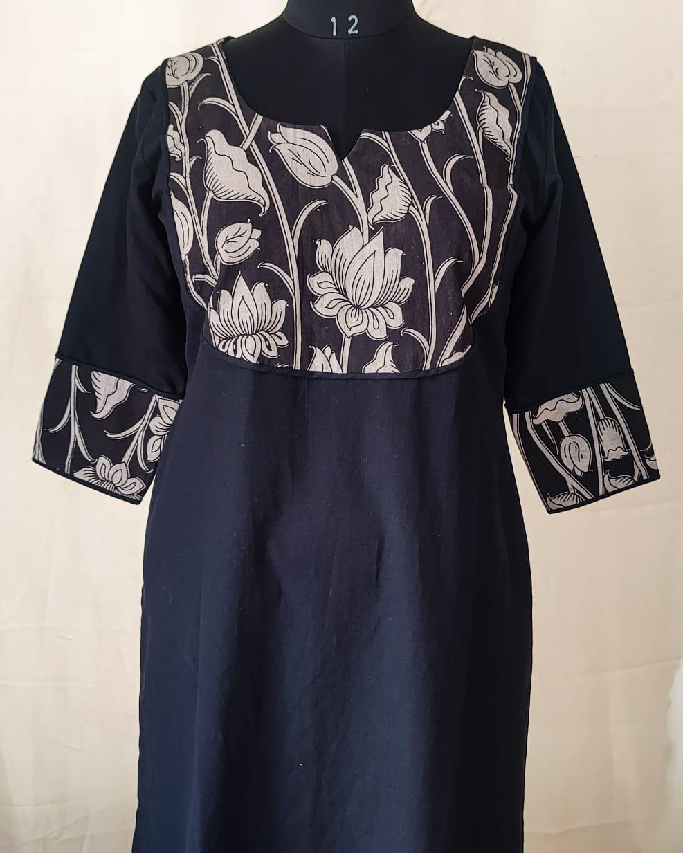 87 Black Kurta with Kalamkari Patch