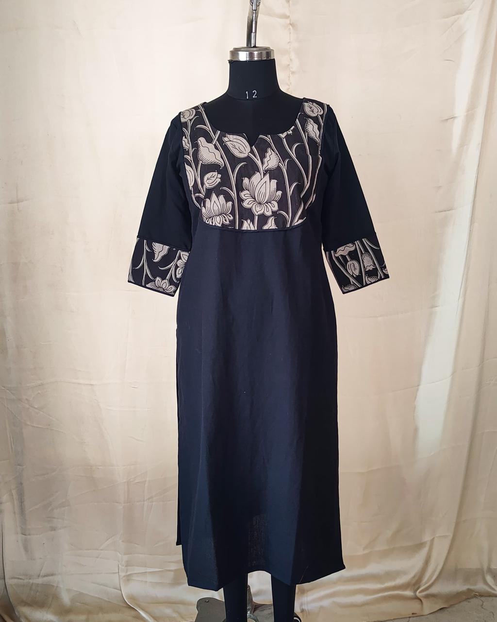 87 Black Kurta with Kalamkari Patch