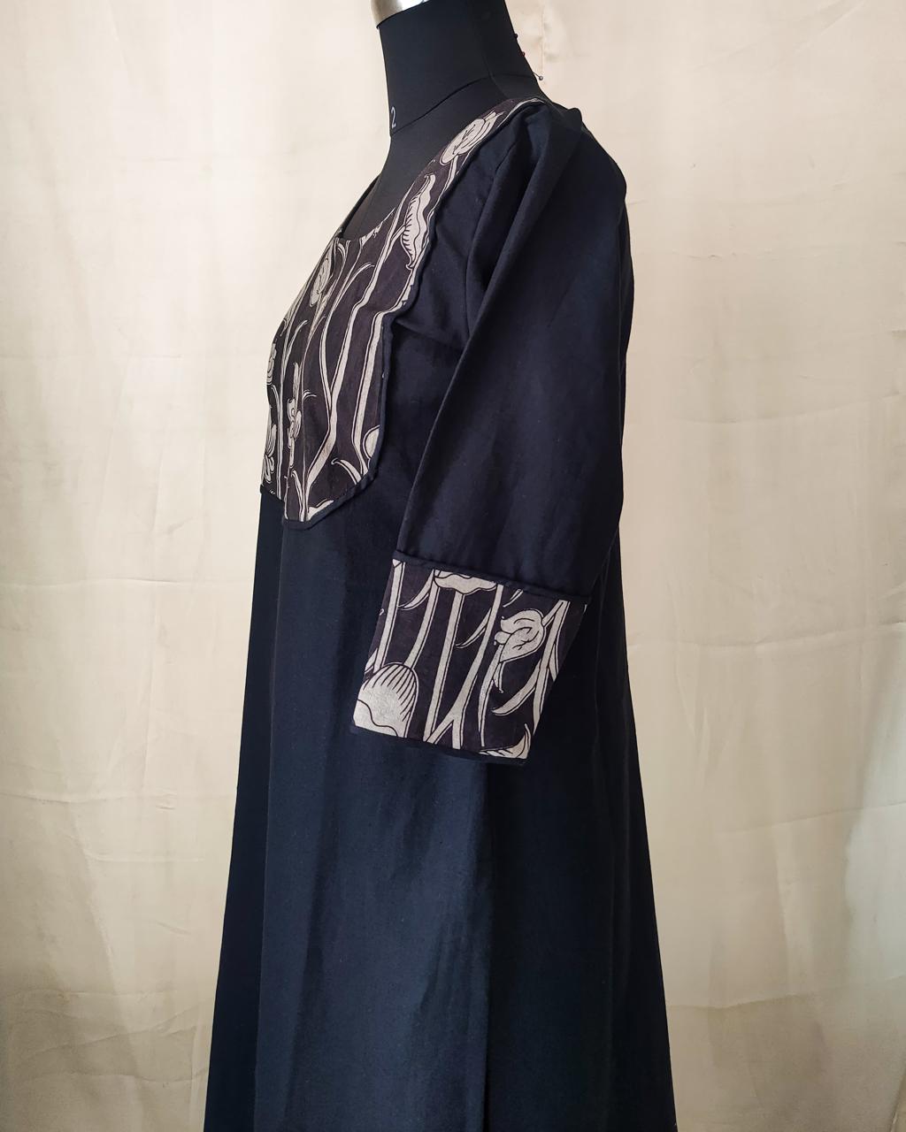 87 Black Kurta with Kalamkari Patch