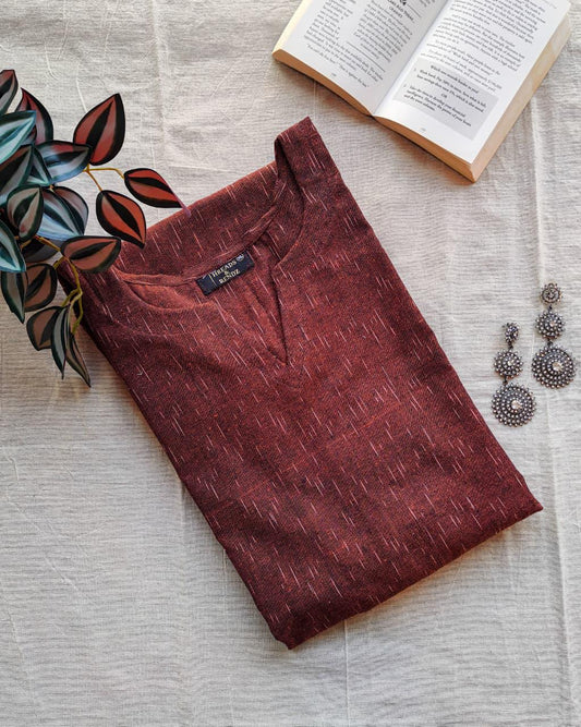 186 Brown Ikkat Handloom A-line Cotton Kurta.