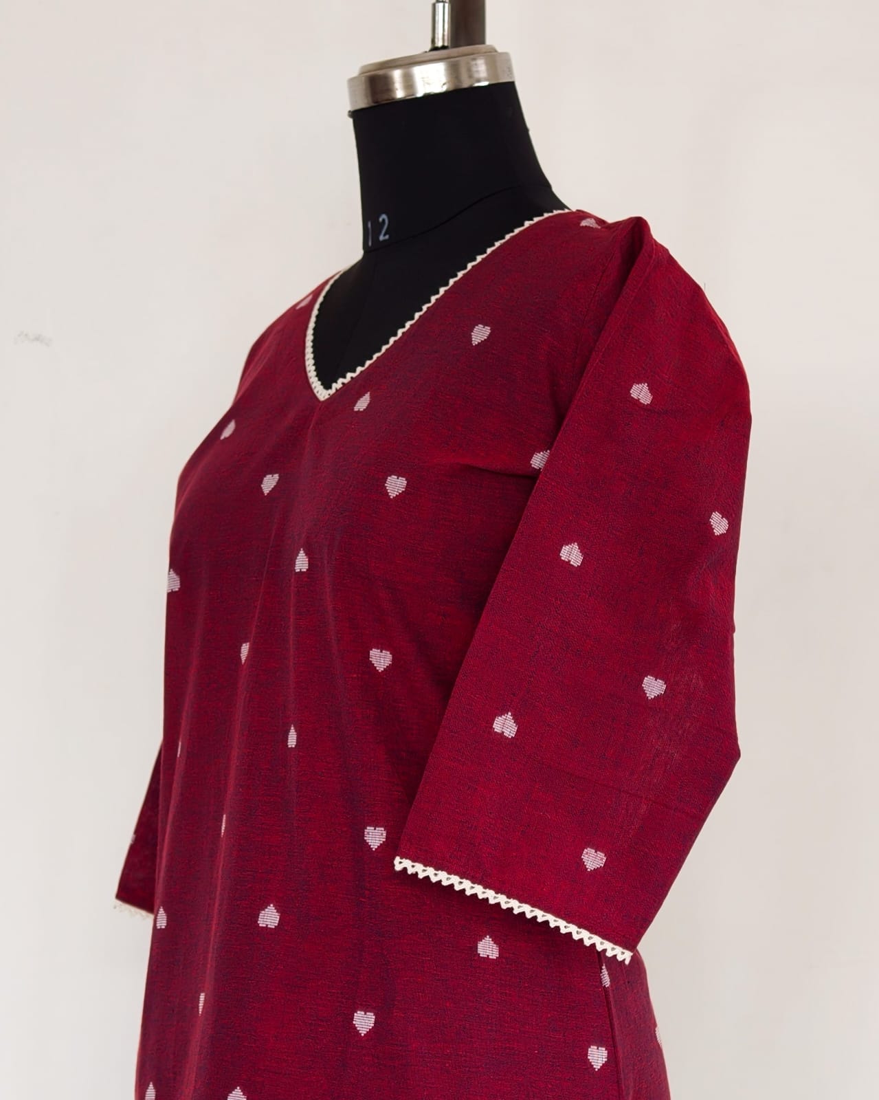 237 Maroon kurta with hearts and lace detailing