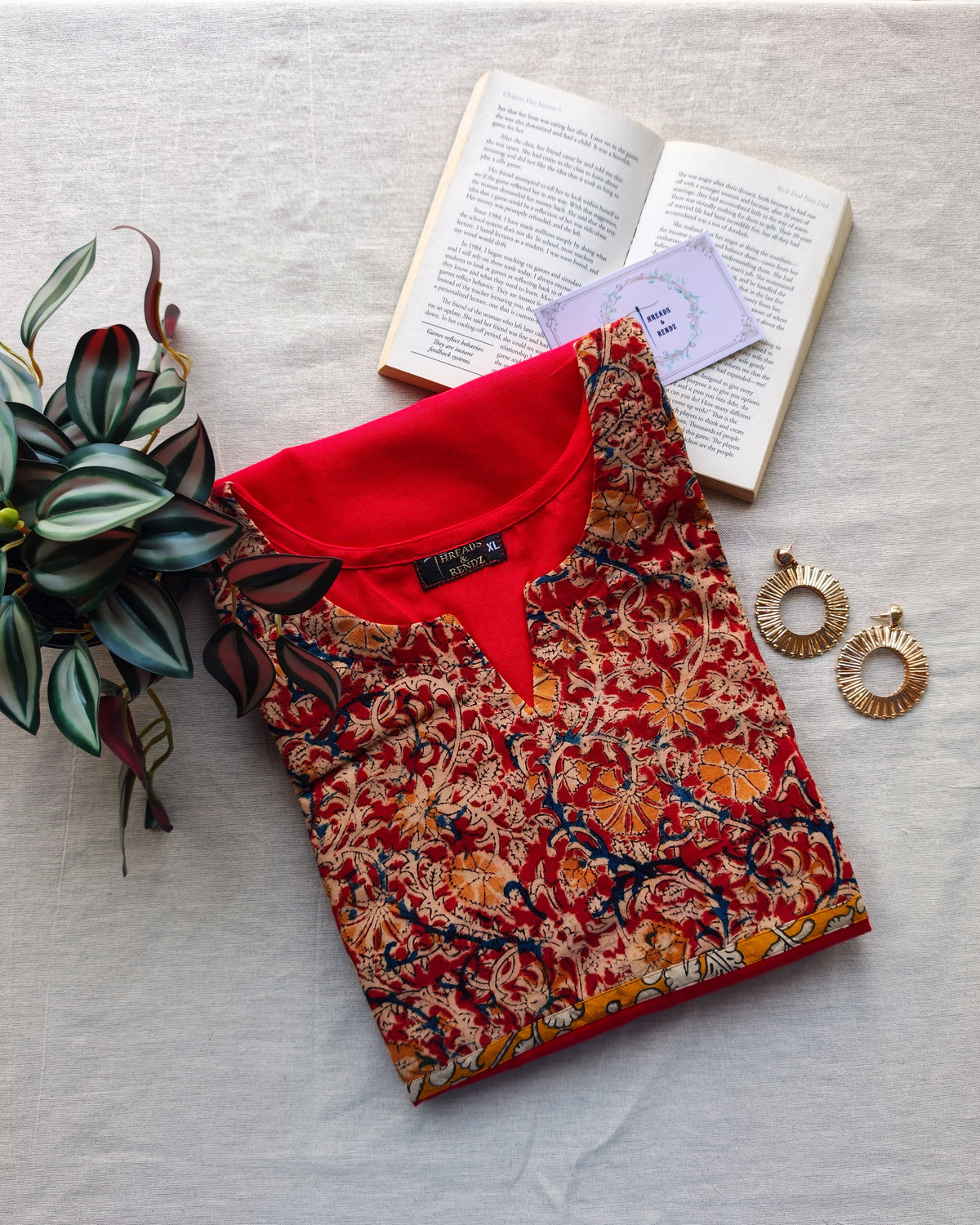 Red And Yellow Kalamkari Panel Kurta