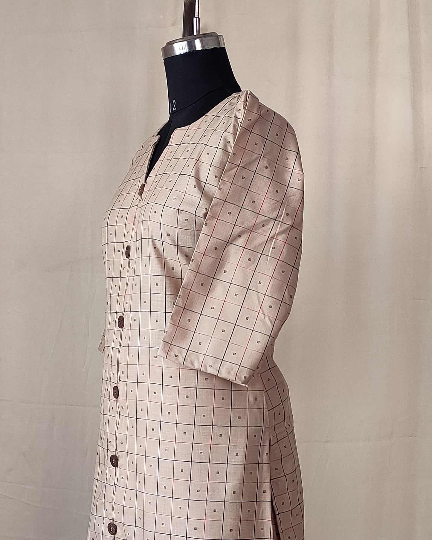 201	Cream checks co-ord set with buttons