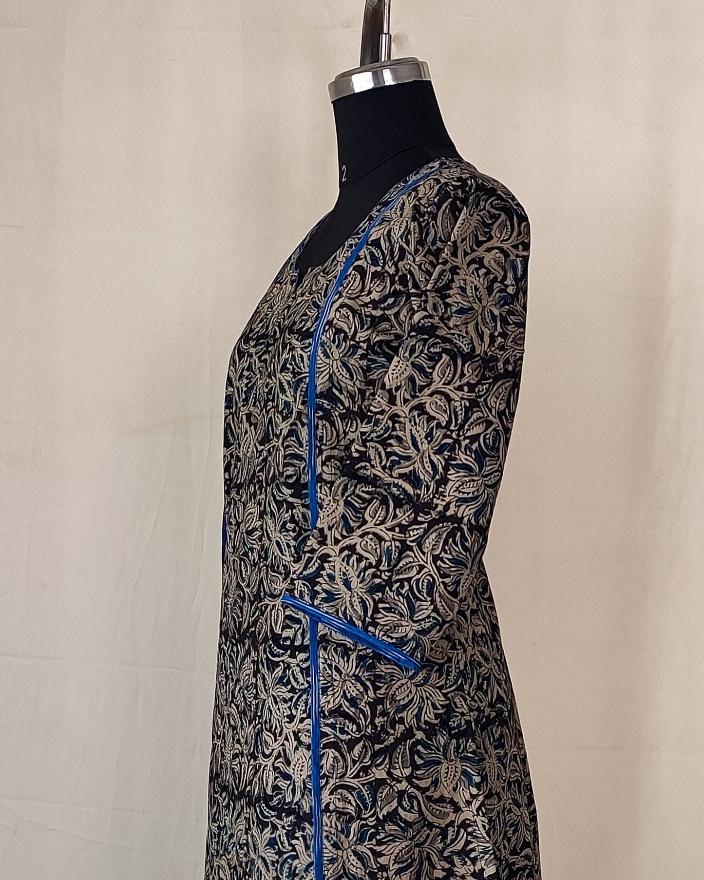 218	Black kalamkari kurta with blue detailing