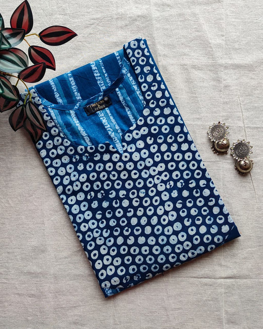 177 Blue Striped Straight-line Kurta with Yoke Patch