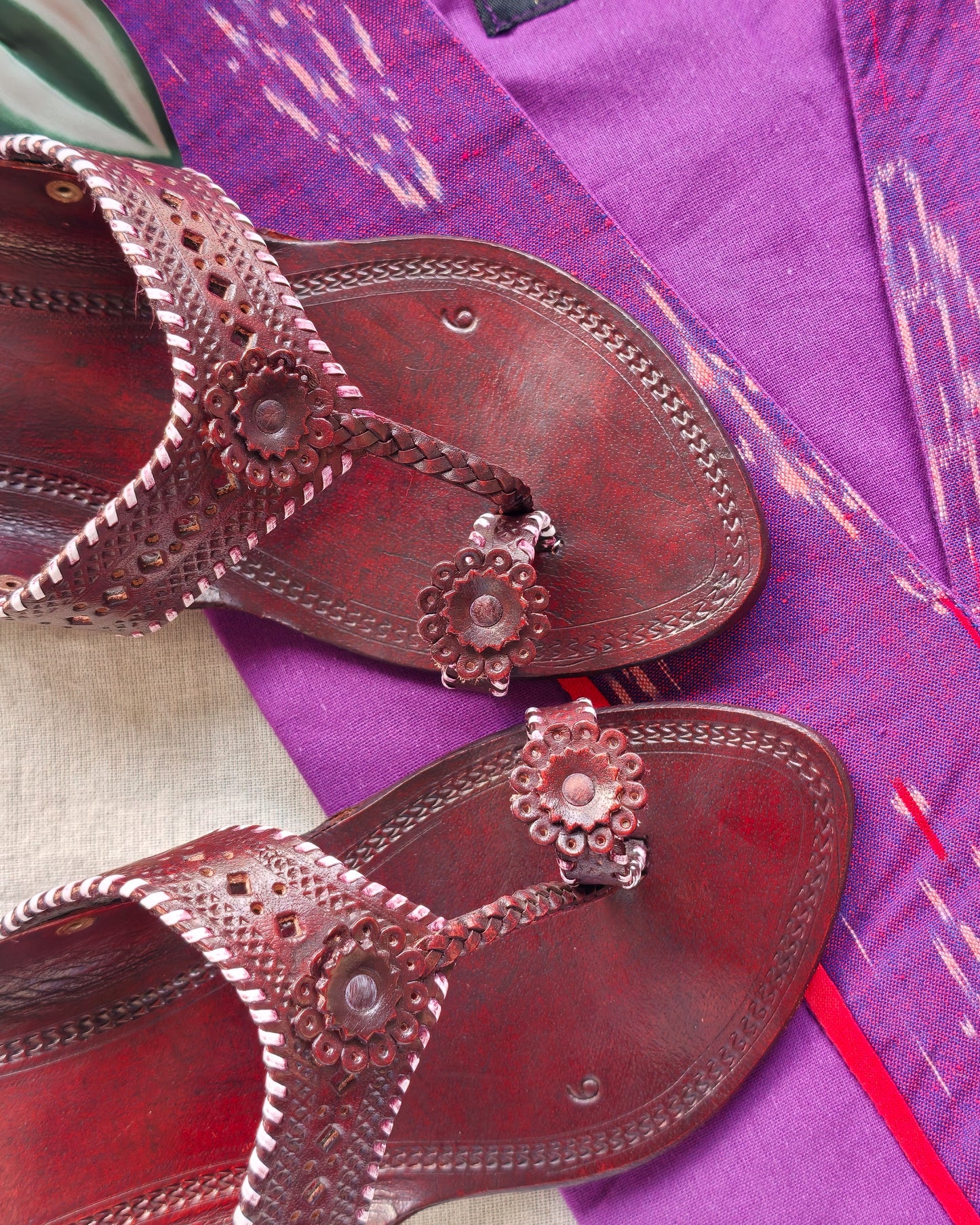 Red polish with block heels Kolhapuri chappals