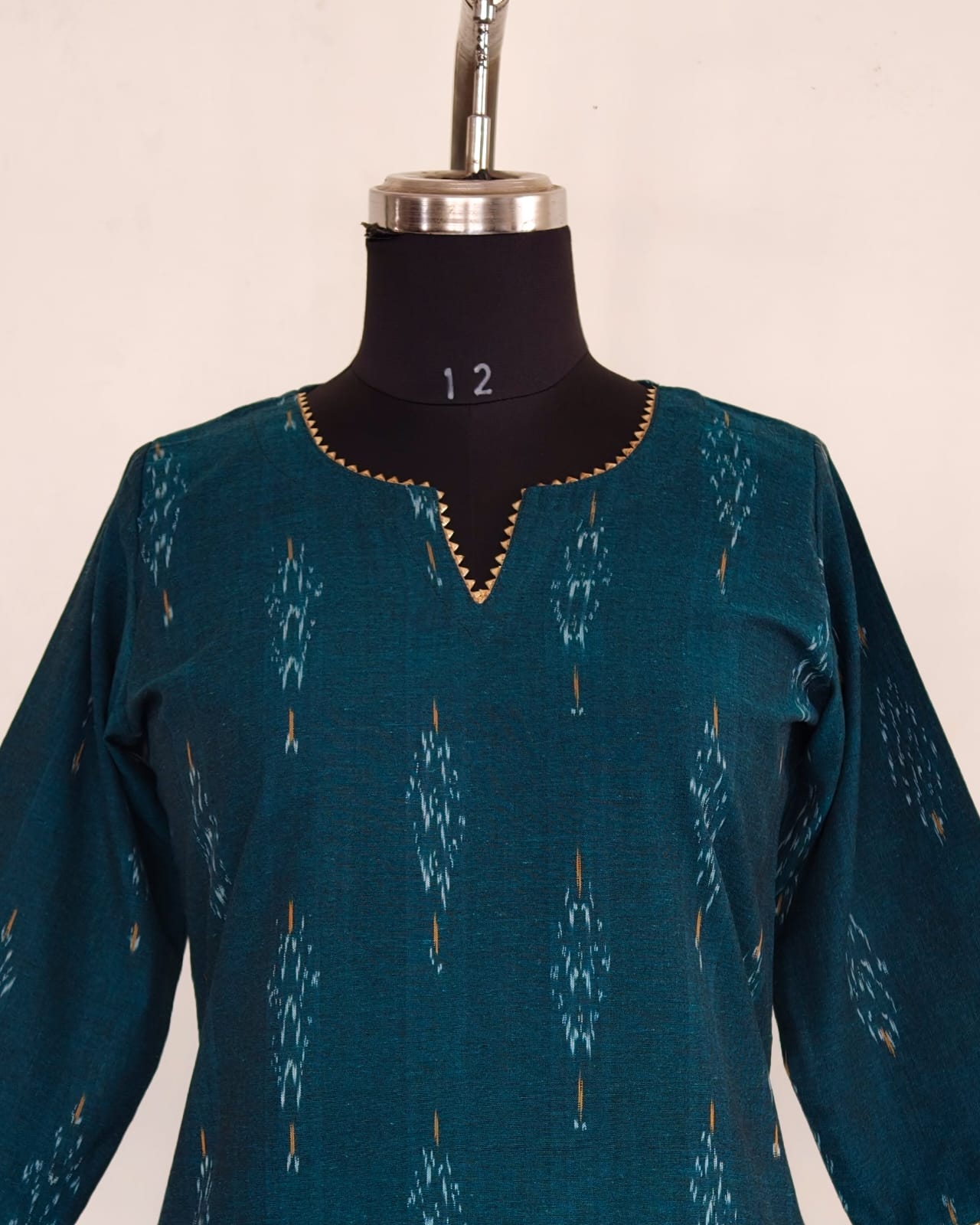 238 Peacock green ikkat kurta with lace