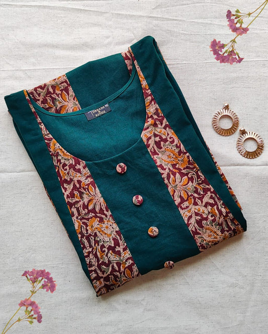 121 Bottle Green Kalamkari A-Line Kurta