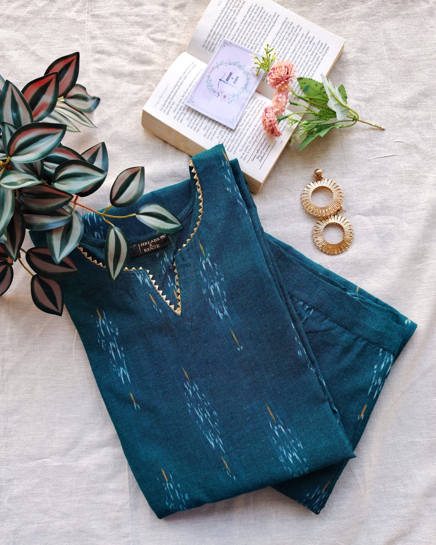 232 Green Ikkat Co-ord Set with Lace