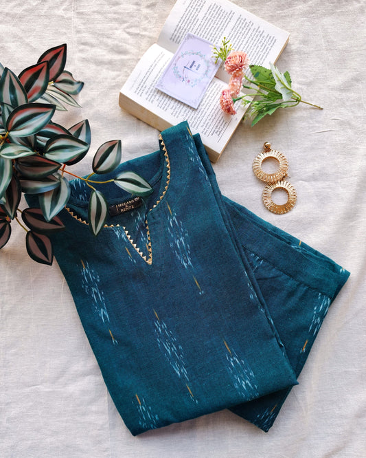 232 Green Ikkat Co-ord Set with Lace