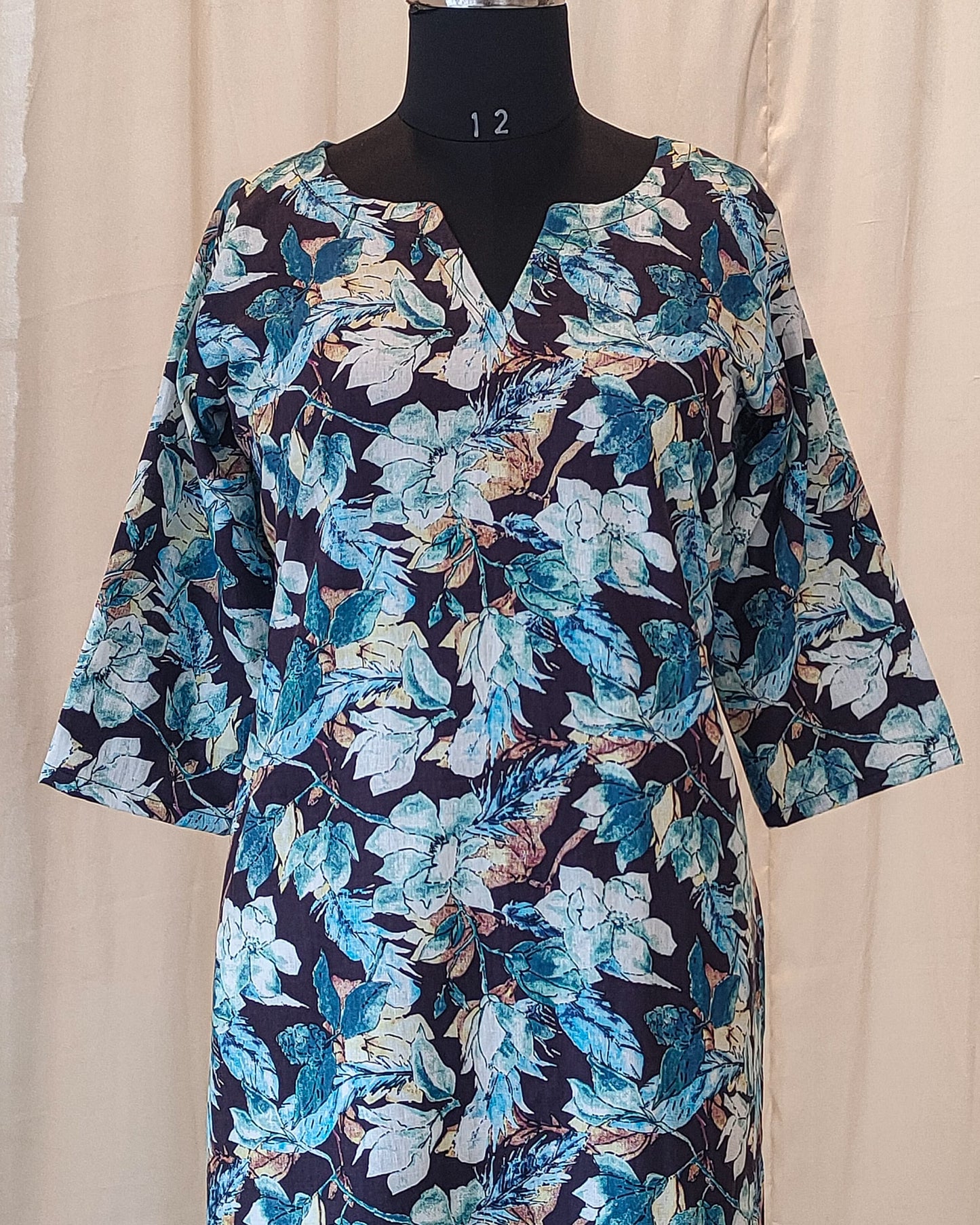 180 Black and Blue Printed Straight Cut Kurta