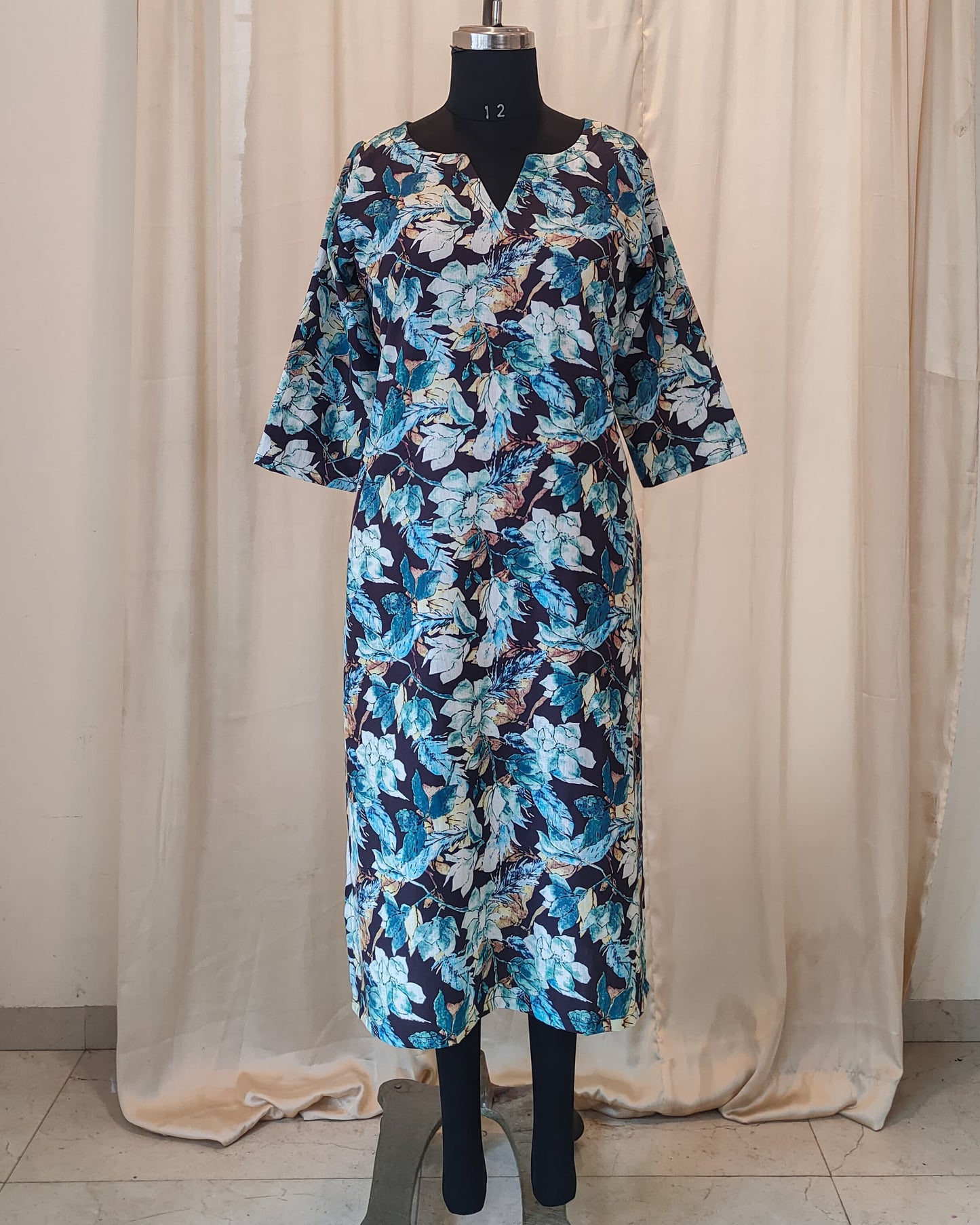 180 Black and Blue Printed Straight Cut Kurta