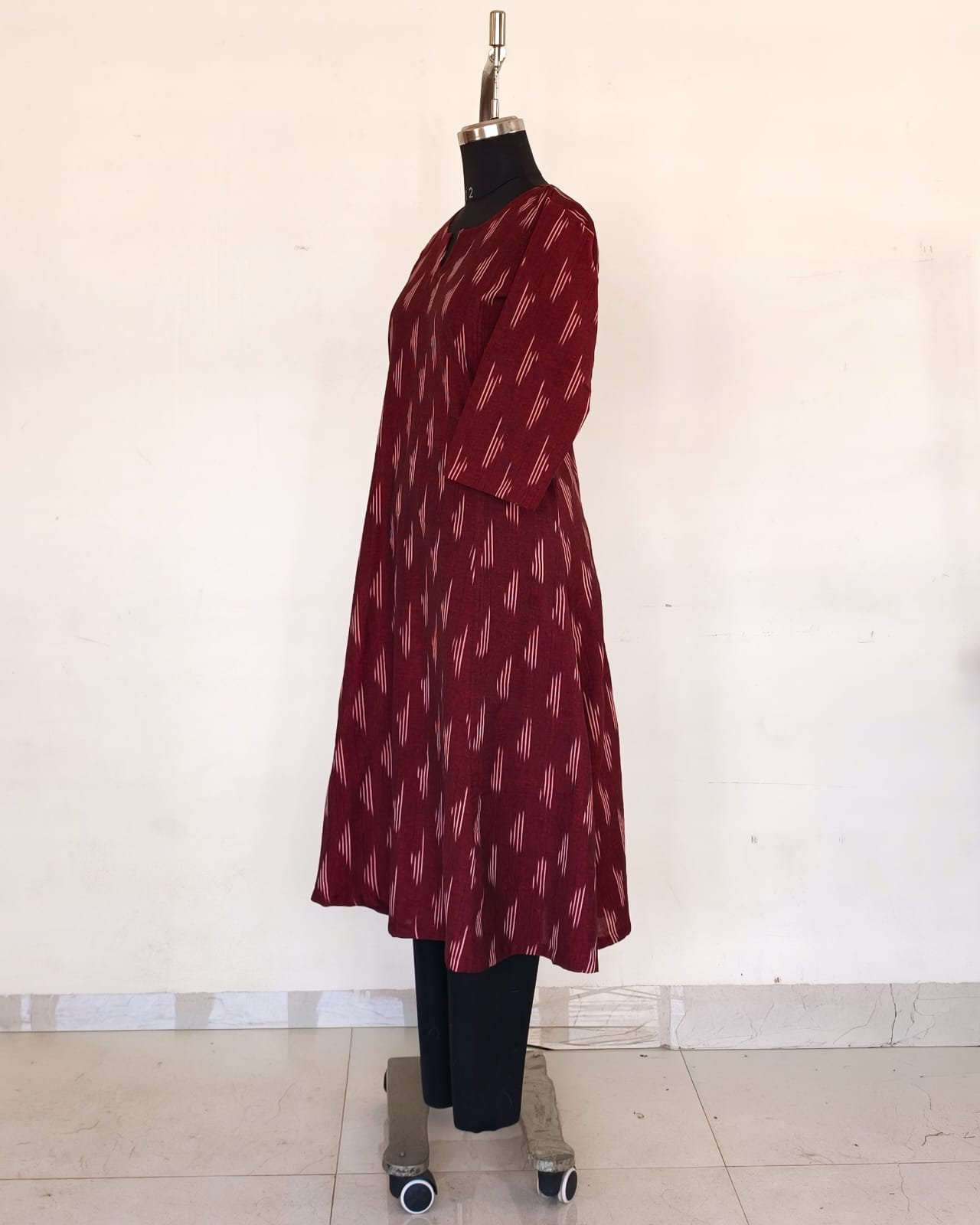 245 Maroon ikkat A-line flare kurta